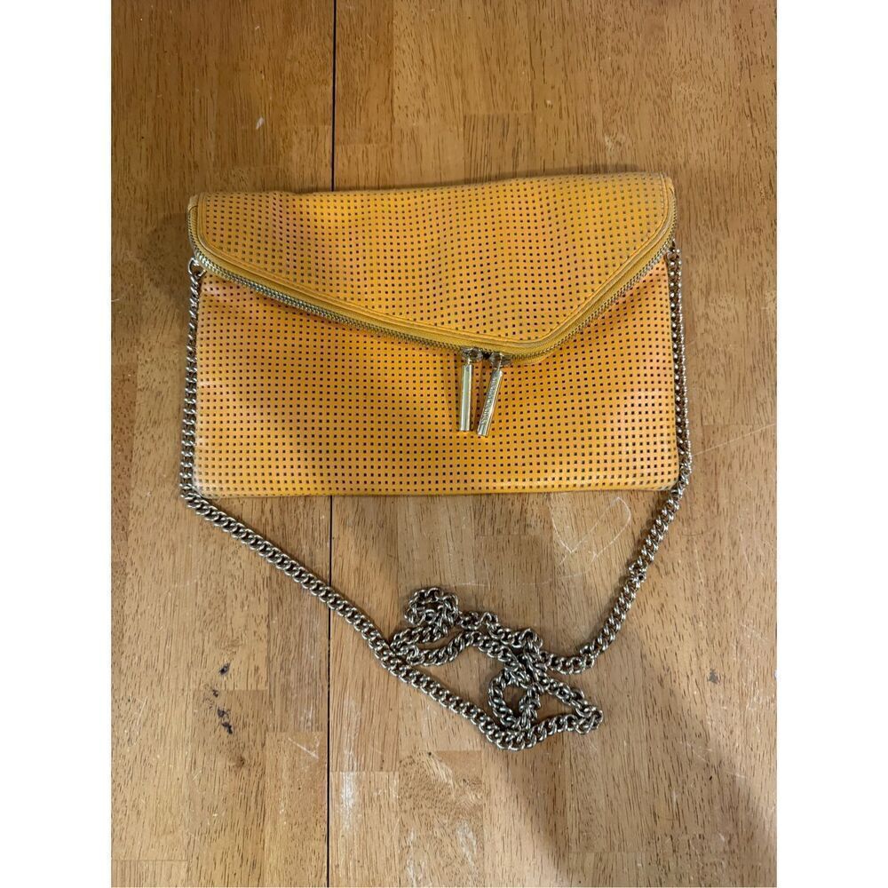 Henri Bendel Yellow Leather Gold Chain Crossbody Clutch Bag - Picture 3 of 12